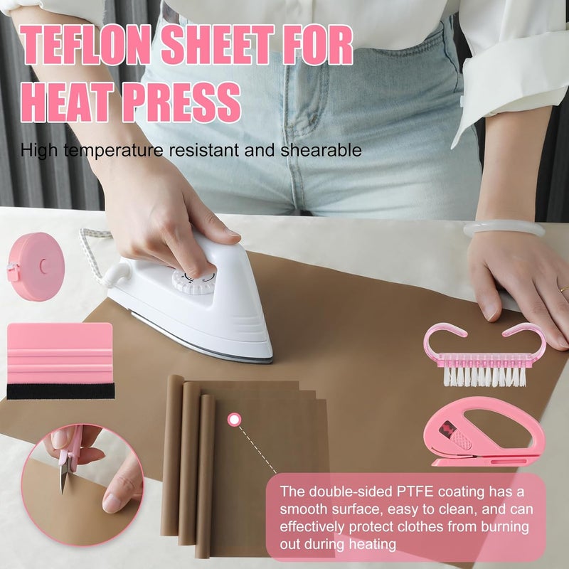 XEUZK Sublimation Shirts Tool Pink Kit With 8T Shirt rulers, 3Pack Teflon Sheet for Heat Press 12 x 16in, Heat Resistant Gloves & Silicone Bumps, 4Rolls Heat Resistant Tape& Tape Dispenser Sublimation - Image 5